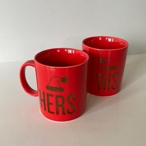 His and Hers red and gold Christmas mugs